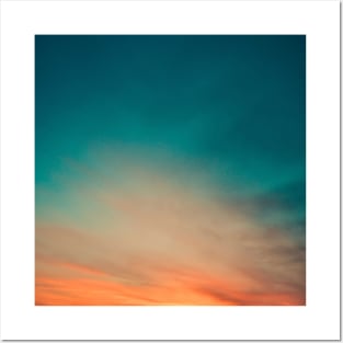 preppy abstract minimalist teal green orange sunset ombre Posters and Art